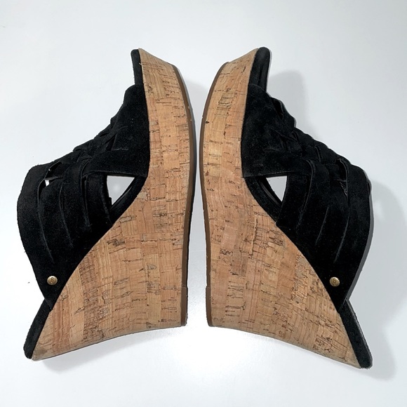 Ugg Marta black suede cork wedge heel sandals.  Size 10. - Picture 5 of 10